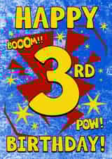 Cute 3rd Birthday Card - Boom! Pow! - Superhero created by Alex Dato