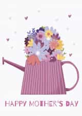 Happy Mother's Day card - Cute Watering Can Flowers - Gardening created by Sian Moore Illustration