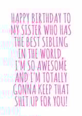 sister funny Birthday Card 10935 created by Flamingo Lingo by Jenny