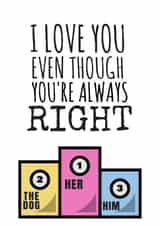 Funny Birthday Card - Podium - I Love You Even Though You're Always Right created by Flamingo Lingo by Jenny