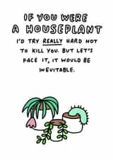 Funny Anniversary Card / Valentines Day Card - House Plants - If You Were A Houseplant I'd Try Really Hard Not To Kill You created by Veronica Dearly