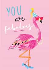 Funny Birthday Card - Fabulous Flamingo - Party Hat - Pink created by Louise Tiler