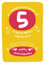 5th Wedding Anniversary Card, perfect marital bliss created by PaperJam Print Co.