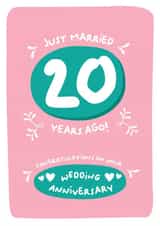 Cute 20th wedding anniversary card, just married created by PaperJam Print Co.