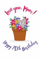 Flower pot cat Mum's 70th birthday card created by Wink Design - Michelle Roberts