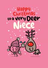 Christmas Card - Niece - Reindeer - Cute - Funny created by Pink wink