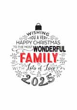 Happy Christmas Wonderful Family Modern Bauble Design Card for Christmas 2025 created by Little Red Cherry