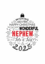 Happy Christmas Wonderful Nephew Modern Bauble Design Card for Christmas 2025 created by Little Red Cherry