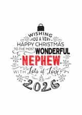 Happy Christmas Wonderful Nephew Modern Bauble Design Card for Christmas 2026 created by Little Red Cherry