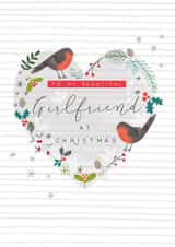 Modern/contemporary Girlfriend Christmas Card featuring a pair of robins design. created by Laura Darrington Design Ltd.