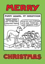 'Puppy School at Christmas' card from Off The Leash created by Off The Leash Cartoons by Rupert Fawcett