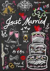 Chalk board 'JUST MARRIED!' wedding card created by Jodi Pedri