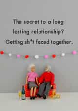 Rude Figurine Anniversary Card - The Secret To A Long Lasting Relationship - Get Shitfaced Together created by Bold & Bright Cards