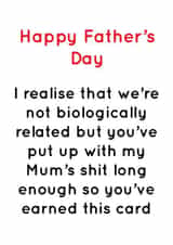 Rude Father's Day Card - Step Dad - I Realise That We're Not Biologically Related But created by Pack a Punch Designs