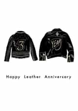 Cute Leather Jackets Anniversary Card - 3 Years - Happy Leather Anniversary created by Harriet Popham
