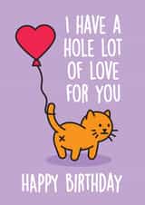 Funny Birthday Card - Cat - I Have A Hole Lot Of Love For You created by Thirty Mussels