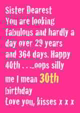 Sister funny 30th birthday card created by Adam Regester