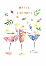 Floral Gin Martini Birthday Cocktails Card created by SABIVO Design by Sabina