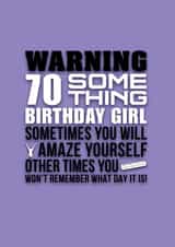 Funny 70 something birthday girl typographic card. created by Pendrea Noye