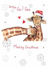 To The One I Love - Merry Christmas Card - Giraffes - Cute - Santa Hat - Animals - Partner created by SABIVO Design by Sabina