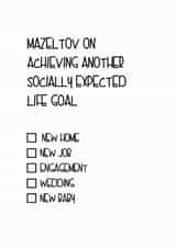 Mazeltov on another socially expected life goal - New job, engagement, wedding congratulations card created by Little Lisa Designs