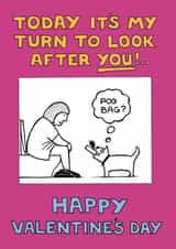 poo bag turn Valentines Day Card 1931 created by Off The Leash Cartoons by Rupert Fawcett