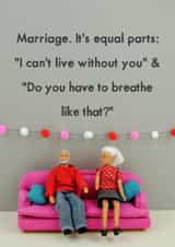 Funny Wedding Anniversary Card - Marriage It's Like Equal Parts - Do You Have To Breath Like That created by Bold & Bright Cards