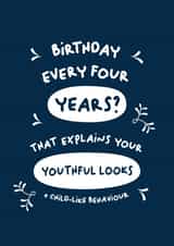 Funny card for a leap year birthday created by PaperJam Print Co.
