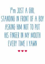 Funny Notting Hill Quote Anniversary Card / Valentines Day card - I'm Just A Girl Standing In Front Of A Boy created by Susiewuzie