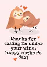 Cute Mothers Day Card - Step Mum - Owls - Thanks For Taking Me Under Your Wing created by Mrs Best Paper Co.