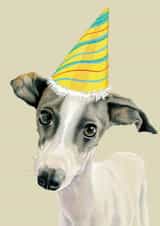 party hat whippet Birthday Card 1515 created by DECKLED EDGE LTD