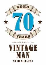 Premium quality vintage man 70th birthday card created by Waffle & Faff