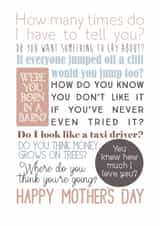 sayings taxi Mothers Day Card 41300 created by Elise Williams