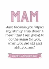 Cheeky Mothers Day Card - Mam - Just Because You Wiped My Stinky Arse created by Silly Prints