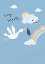 Lovely baby boy stork and rainbow created by Laura Pantony