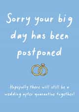 Quarantine postponed wedding - rings with blue background created by SnailMail