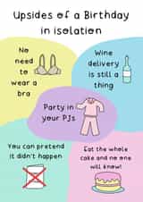 Upsides of a birthday in isolation birthday card created by Helen Bicknell