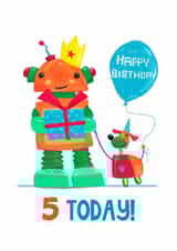 Children's Age 5 Cute Robot and Dog Birthday Card created by Dale Simpson