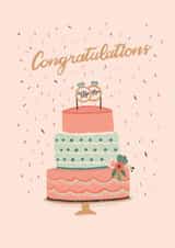Congratulations wedding card - Pink cake and rings created by Studio Peers