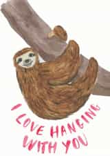 Hanging Sloth Card created by Laura Jayne Lettering