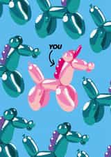 Unicorn animal balloon card created by Amy Watkinson