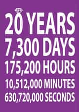 Cute Typography 20th Anniversary Card - 20 Years - 20 Years, 7300 Days, 175200 Hours, 10512000 Minutes, 630720000 Seconds created by Dottie Mottie