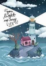 Pretty Lighthouse Pun Just Because Card / Anniversary Card / Valentines Day Card - You Light Up My Life created by Nyassa Hinde
