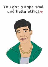 Jason Mendoza the good place Anniversary Card 40143 created by Helen Bicknell