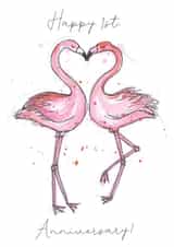 Cute Pink Flamingos Anniversary Card - 1 Year - Happy 1st Anniversary created by Shiv Makes Things