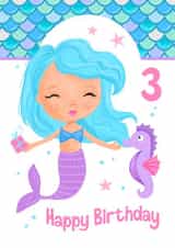 Children's Age 3 Cute Mermaid Birthday Card  created by Dale Simpson