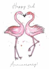 Cute Flamingo Anniversary Card - 3 Years - Happy 3rd Anniversary created by Shiv Makes Things