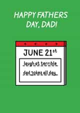 Funny Father's Day Card – "Laugh at Terrible Dad Jokes" Cartoon Calendar Design created by Stevie Doodles