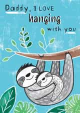 Cuddling Daddy and Child sloths Father's Day Card created by Dinky Rouge