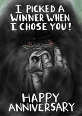 Funny Gorilla Pun Anniversary Card - Bogey - I Picked A Winner When I Chose You created by picsandsquiggles